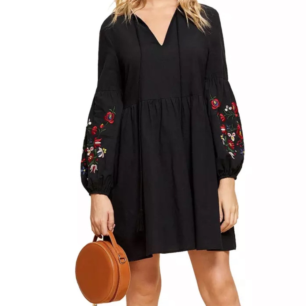 Shein Embroidered Black Dress